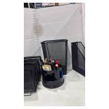 Black Mesh Office Desk Organizers with office supplies