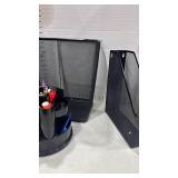 Black Mesh Office Desk Organizers with office supplies