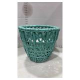 Turquoise Woven waste basket with ceramic planter