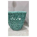 Turquoise Woven waste basket with ceramic planter