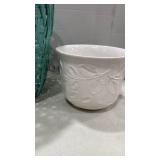 Turquoise Woven waste basket with ceramic planter