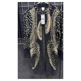 Chicos Long Cardigan Bling M and Ruffle black and gold Cardigan L