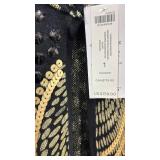 Chicos Long Cardigan Bling M and Ruffle black and gold Cardigan L