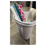 2 Sterilite hampers and Wrapping paper