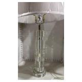 Modern Crystal Column Table Lamp with Circle Pattern Shade 29 inches tall