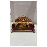 Hand-Painted Burgundy Fruit Motif Decorative Box 9x13x8