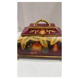 Hand-Painted Burgundy Fruit Motif Decorative Box 9x13x8
