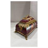 Hand-Painted Burgundy Fruit Motif Decorative Box 9x13x8