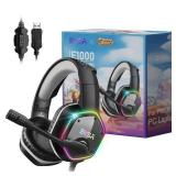 APPEARS NEW - EKSA Gaming Headset, Noise Canceling Mic & RGB Light, Gaming Headphones Compatible with PC, PS4, PS5, Laptop, Computer (red)