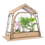 FACTORY SEALED - JELUCAMP Small Greenhouse for Outdoors, Portable Plastic Walk-in Greenhouse with Window, Heavy Duty Green Houses for Indoor Backyard Outside, Clear PVC Cove, Gold