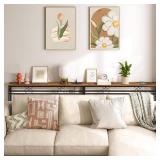 FACTORY SEALED - VECELO 39.4In Narrow Sofa/Console Table with Charging Station & Power Outlet and USB Ports, for Entryway, Living Room, Office, Industrial, Metal Frame, Brown