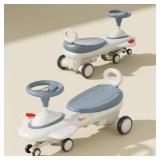 FACTORY SEALED - Baotree Kids Electric Ride On Car 12V - Electric Wiggle Car with Rechargeable Battery, LED Lights & Music,Anti-Rollover for Boys Girls Ages 3-8, Indoor/Outdoor Toy Vehicle up to 150 l