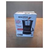 Holstein Housewares 5 Cup Coffee Maker - Space-Saving Design  Auto Pause and Serve  Removable Filter Basket  and Full View Water Window - Perfect for Brewing Rich-Tasting Coffee at Home - Black