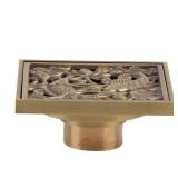 Antique Bathroom Floor Drain, 3.9 inch Antique Brass Shower Floor Drain Square Bathroom Ground Drainer Grate with Removable Hollow Strainer Cover for Hotel Home
