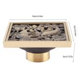 Antique Bathroom Floor Drain, 3.9 inch Antique Brass Shower Floor Drain Square Bathroom Ground Drainer Grate with Removable Hollow Strainer Cover for Hotel Home