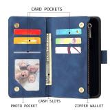 UEEBAI Wallet Case for iPhone 14 Pro, PU Leather Case Magnetic Closure Handbag Zipper Pocket Case Kickstand Card Slots with Hand Strap Marple Flip Case for Women - Blue