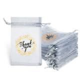 Shappy 100 Pcs Thank You Sheer Bags Organza Bags 4 x 6 Small Jewelry Present Pocket with Drawstring Bulk, Mesh Wedding Party Favor Pocket for Sachet, Jewelry, Makeup Organza Favor Bag(Grey)