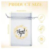 Shappy 100 Pcs Thank You Sheer Bags Organza Bags 4 x 6 Small Jewelry Present Pocket with Drawstring Bulk, Mesh Wedding Party Favor Pocket for Sachet, Jewelry, Makeup Organza Favor Bag(Grey)