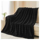 NEWCOSPLAY Twin Blanket for Couch Black Super Soft Flannel Fleece 3D Bubble Lightweight Bed Blanket All Season Use (Black, Twin(60x80))