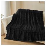 NEWCOSPLAY Twin Blanket for Couch Black Super Soft Flannel Fleece 3D Bubble Lightweight Bed Blanket All Season Use (Black, Twin(60x80))