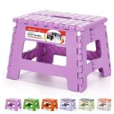 ACSTEP 9 Inch Folding Step Stool 300 LB Capacity Plastic Foldable Step Stools for Kids and Adults, Folding Stool Suitable for Kitchen, Stepping Stool with Handle Light Purple Small Step Stool 1PC