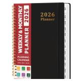 2026 Planner, Weekly and Monthly Planner, January 2026 - December 2026, Hardcover 2026 Calendar Planner Book with Tabs For Women & Men, Inner Pocket, Spiral Bound, Perfect for Office Home School Suppl