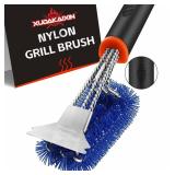 XUDAKAIXIN Grill Brush and Scraper, Safe Nylon Bristles Barbecue Triple Scrubbers Cleaning Brush for Cast Iron Grates/Porcelain/Weber Gas/Charcoal Grill,Extra Strong BBQ Cleaner Accessories (Blue)
