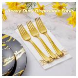 Goodluck 50 Pack Gold Plastic Forks, Heavy Duty Forks Disposable, Plastic Cutlery Perfect for Weddings, Parties, Dinners and Thanksgiving