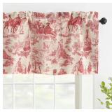 DriftAway Toile Linen Lined Valance Double Layer Thermal Room Darkening Blackout Window Valance Curtain for Kitchen Bathroom Farmhouse French Country Vintage Printed Pattern Single 52 x 18 Inch Red