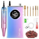 Electric Nail Drill File Professional 40000 RPM, Melodly Rechargeable Electric Nail File Machine Kit for Acrylic Gel Nails Polishing Removing, Portable Cordless Efile with Gold Bits Kit at Salon Home