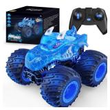 AUUGUU Remote Control Car, 2.4GHz Monster Trucks Toys with Light Spray, Birthday Gift for Kids 3 4 5 6 7 8, All Terrain RC Cars, Toddler Toys for Boys Girls 3+ Year Old
