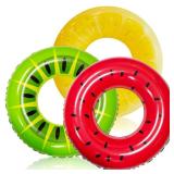 JOYIN Inflatable Swim Tube Raft (3 pack) with Summer Fruits Painting, Pool Toys for Swimming Pool Party Decorations