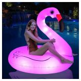 FlyfreeU Flamingo Inflatable Pool Floats with Lights, Solar Flamingo Pool Floats for Adults, 42 Inch Pool Float Lake Beach Floaty, Swimming Pool Float Raft Lounge for Adults Party Water Fun