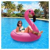 FlyfreeU Flamingo Inflatable Pool Floats with Lights, Solar Flamingo Pool Floats for Adults, 42 Inch Pool Float Lake Beach Floaty, Swimming Pool Float Raft Lounge for Adults Party Water Fun