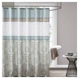510 DESIGN Shower Curtain, Geometric Textured Embroidery Design with Built-in Liner, Modern Mid-Century Bathroom Decor, Machine Washable, Fabric Privacy Screen 72x72, Shawnee, Seafoam