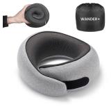 WANDER PLUSÂ® Travel Pillow, 100% Pure Memory Foam Travel Neck Pillow Airplane Neck Support Ergonomic Design Best for Sleeping Plane Car Train Office Flight for Adults Grey