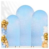 Fanqisi 3 Set Wedding Arch Cover Mermaid Blue Shimmer Backdrop Covers 6FT, 6.6FT, 7.2FT Spandex Fitted Backdrop Covers for Party Photography Decoration