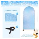 Fanqisi 3 Set Wedding Arch Cover Mermaid Blue Shimmer Backdrop Covers 6FT, 6.6FT, 7.2FT Spandex Fitted Backdrop Covers for Party Photography Decoration
