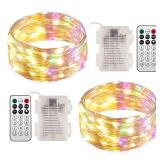 Ariceleo 2 Packs Warm White & Multi-Color Battery Operated String Lights, 5M/16.4ft. 50 LEDs Remote Control Timer 12 Modes Optional Twinkle Battery Powered Fairy Lights Sliver Wire Firefly Lights