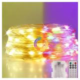 Ariceleo 2 Packs Warm White & Multi-Color Battery Operated String Lights, 5M/16.4ft. 50 LEDs Remote Control Timer 12 Modes Optional Twinkle Battery Powered Fairy Lights Sliver Wire Firefly Lights