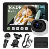 bonoch 5 1440P Baby Car Camera - 360 Degree Rotating Wide View Backseat Rear Facing Mirror for Baby, USB Powered with Charger, Easy Setup Car Seat Monitor, Night Vision