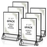PPH-Sisy Acrylic Sign Holder 5x7 Display Stand, Clear and Stable Table Plastic Paper Holder, Acrylic Frames for Home Office Shop Photo Frames Exhibition Black (6pcs)