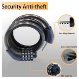 Jokmae Long Coiled Security Resettable Combination Bike Cable 4 Digit Lock, Anti-Theft Accessories for Mountain and Road Bike, Electric Bicycle, Scooter, 32 inch