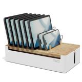 Prosumers Choice Bamboo Charging Station for Multiple Devices - Wooden Charger Organizer with Removable Dividers for Phones, Tablets, and Laptops - 11 Inch Cable Organizer Box - Space-Saving Desk Dock