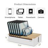 Prosumers Choice Bamboo Charging Station for Multiple Devices - Wooden Charger Organizer with Removable Dividers for Phones, Tablets, and Laptops - 11 Inch Cable Organizer Box - Space-Saving Desk Dock