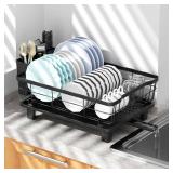 BULIJUJU Small Dish Drying Rack, Space Saving Dish Racks for Kitchen Counter, Kitchen Organizer Dish Drainer with Cutlery Holder for Spoons and Forks, 11