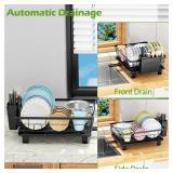 BULIJUJU Small Dish Drying Rack, Space Saving Dish Racks for Kitchen Counter, Kitchen Organizer Dish Drainer with Cutlery Holder for Spoons and Forks, 11