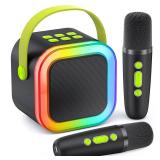 Mini Karaoke Machine for Kids Adults, Portable Bluetooth Mini Karaoke Microphone Singing Speaker Karaoke Player with 2 Wireless Mic, for All Smartphones,Birthday, Family,Home Party (Black Green)