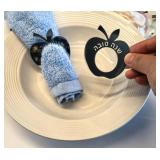 12pcs Shanah Tovah Acrylic Apple Napkin Ring Holder, Napkin Rings for Wedding Party,Mirrored Acrylic Hebrew Napkin Holders (Silver Mirror, 3
