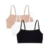Fruit of the Loom Womens Spaghetti Strap Cotton Pull Over 3 Pack Sports Bra, White/Sand/Black, 32